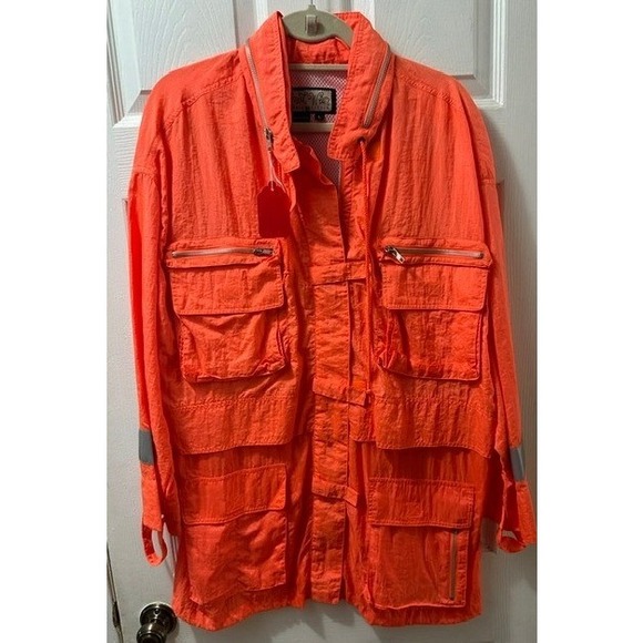 Street Wear Carole Little Jackets & Blazers - Street Wear Carole Little Neon Orange Nylon Utility Jacket Reflective Large